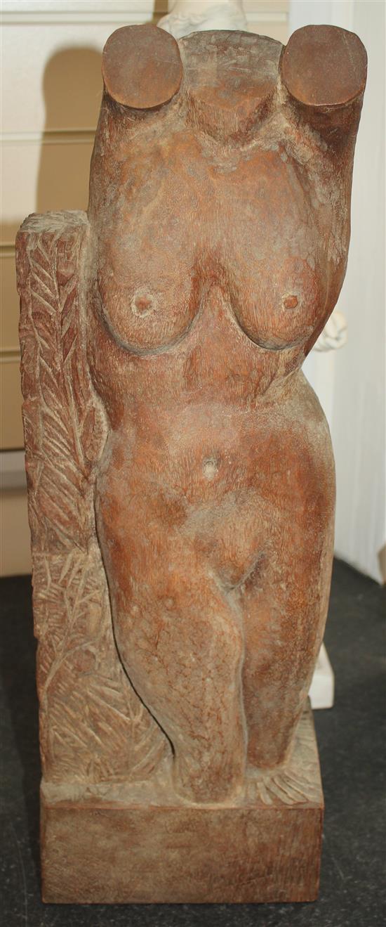 Cyril Saunders Spackman (1887-1963). A carved wood figure of a female torso, 21.5in.